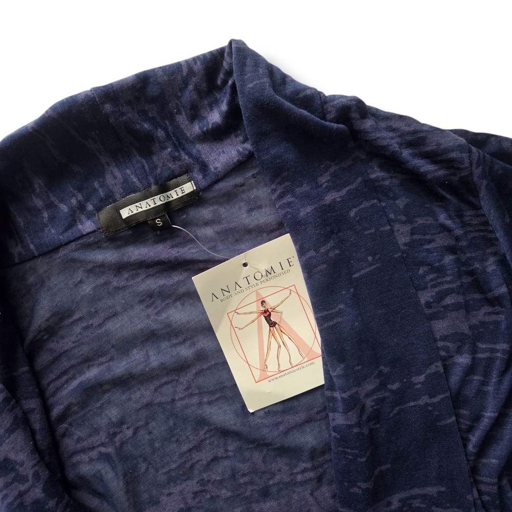 Anatomie Blue Burnout Open Front Waterfall Cardigan Luxury Travel Clothing - Picture 5 of 7